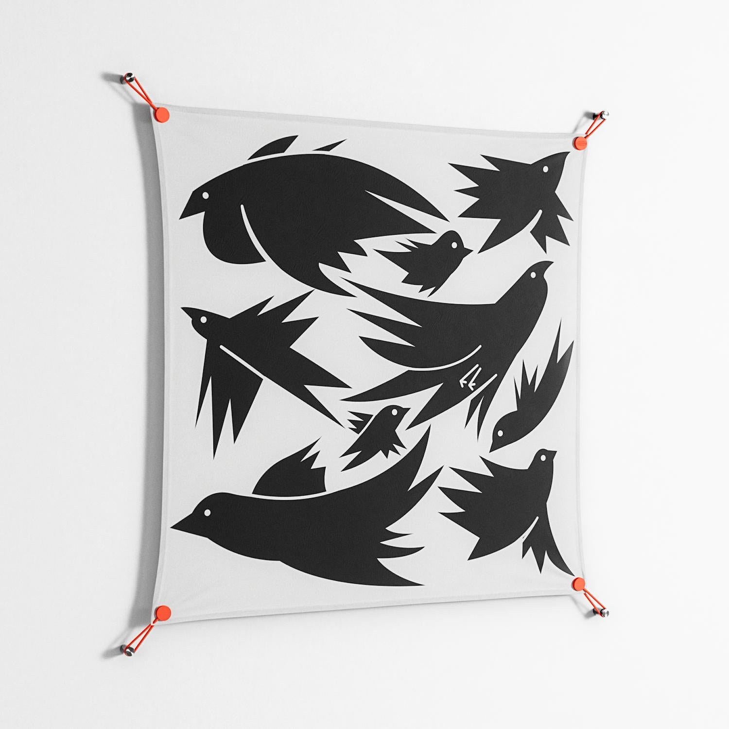 Black Birds - Work On Wall - Konrad Blaszczyk - Orange - 90 x 90 cm