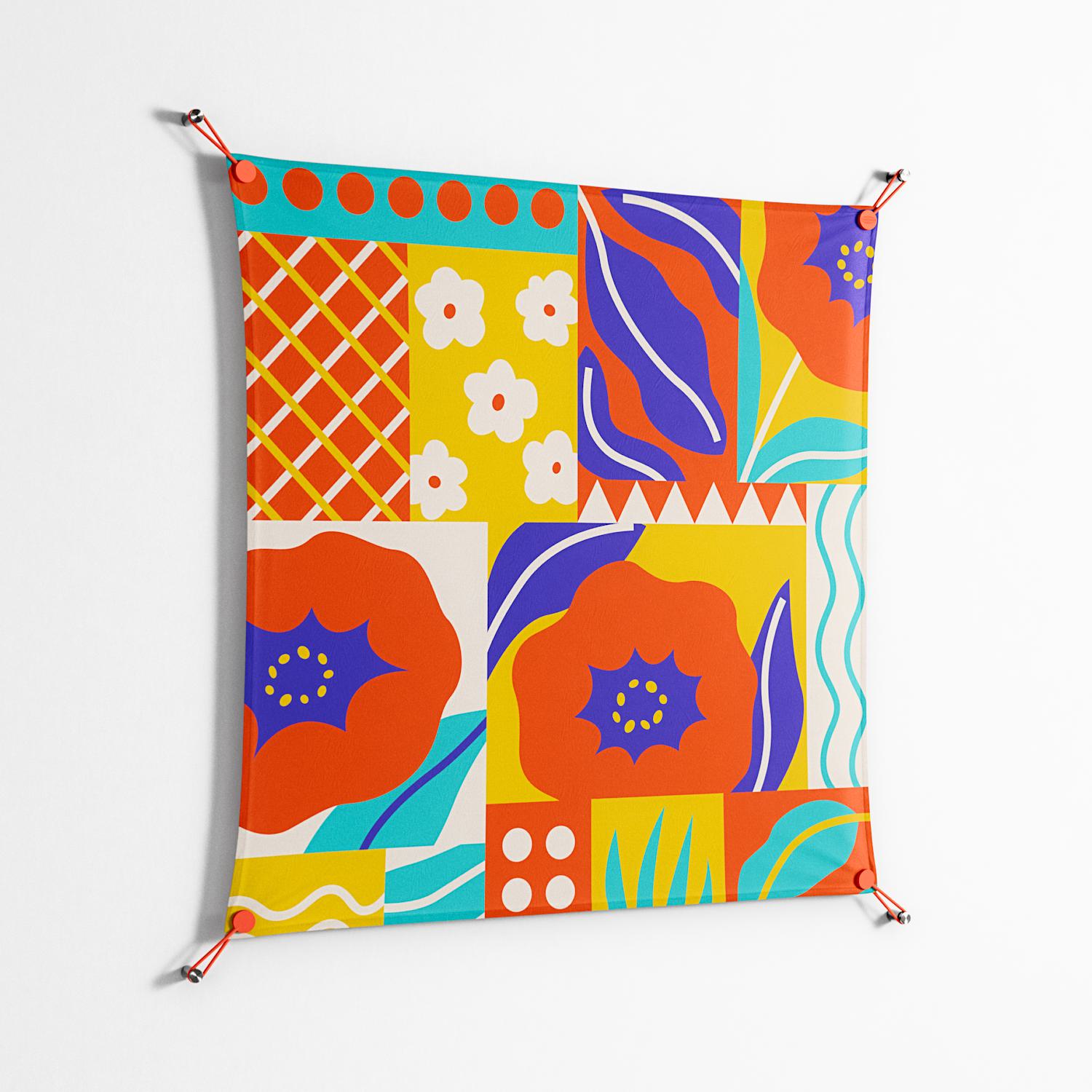 Flower A - Work On Wall - Heather Zhou - Orange - 90 x 90 cm