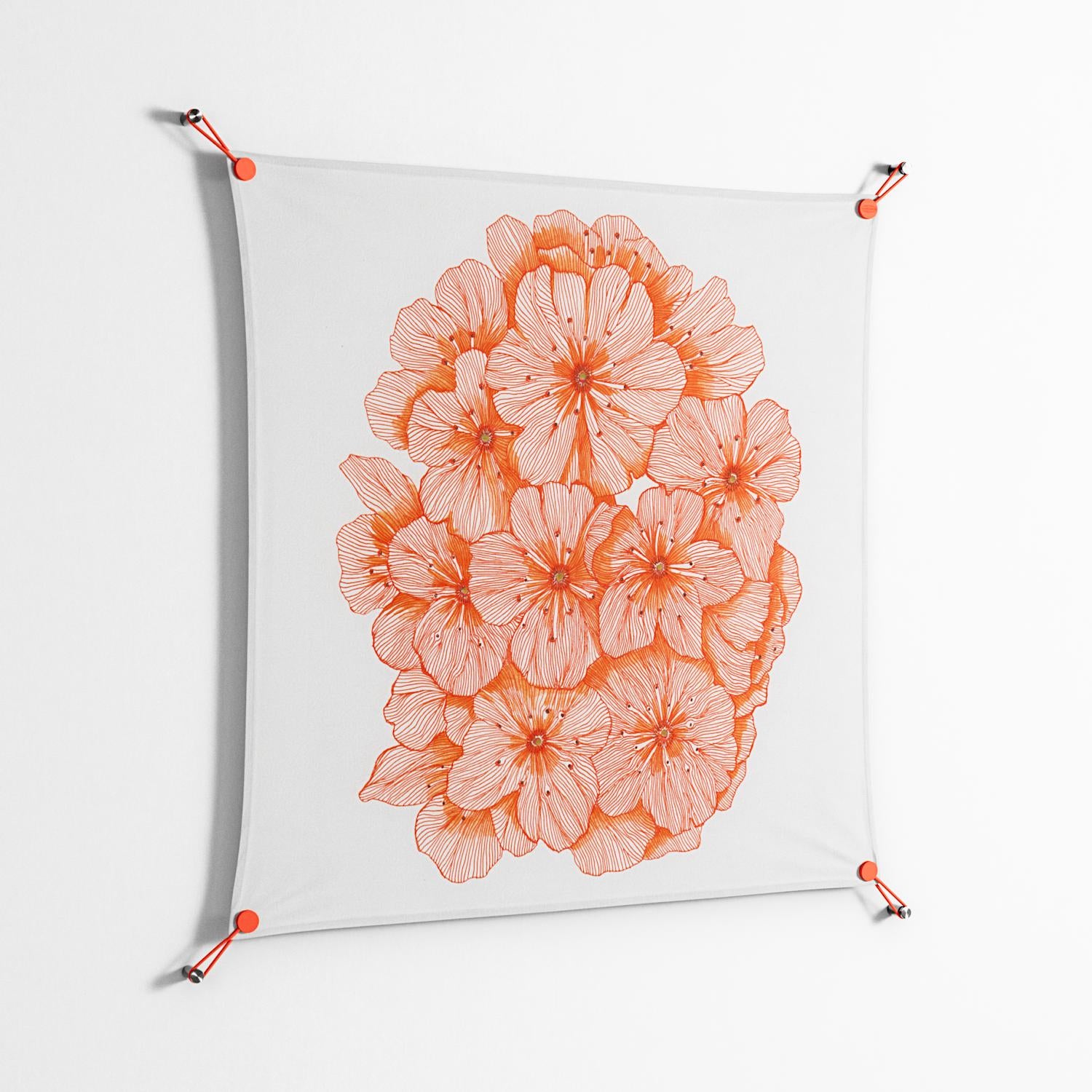 Orange Flowers 1 - Work On Wall - Katie O’Shea - Orange - 90 x 90 cm