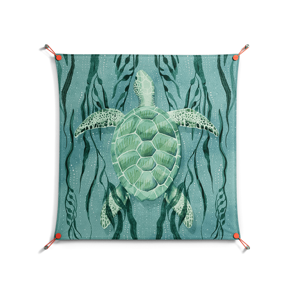 Turtle With Kelp - Work On Wall - Katie O’Shea - Orange - 90 x 90 cm