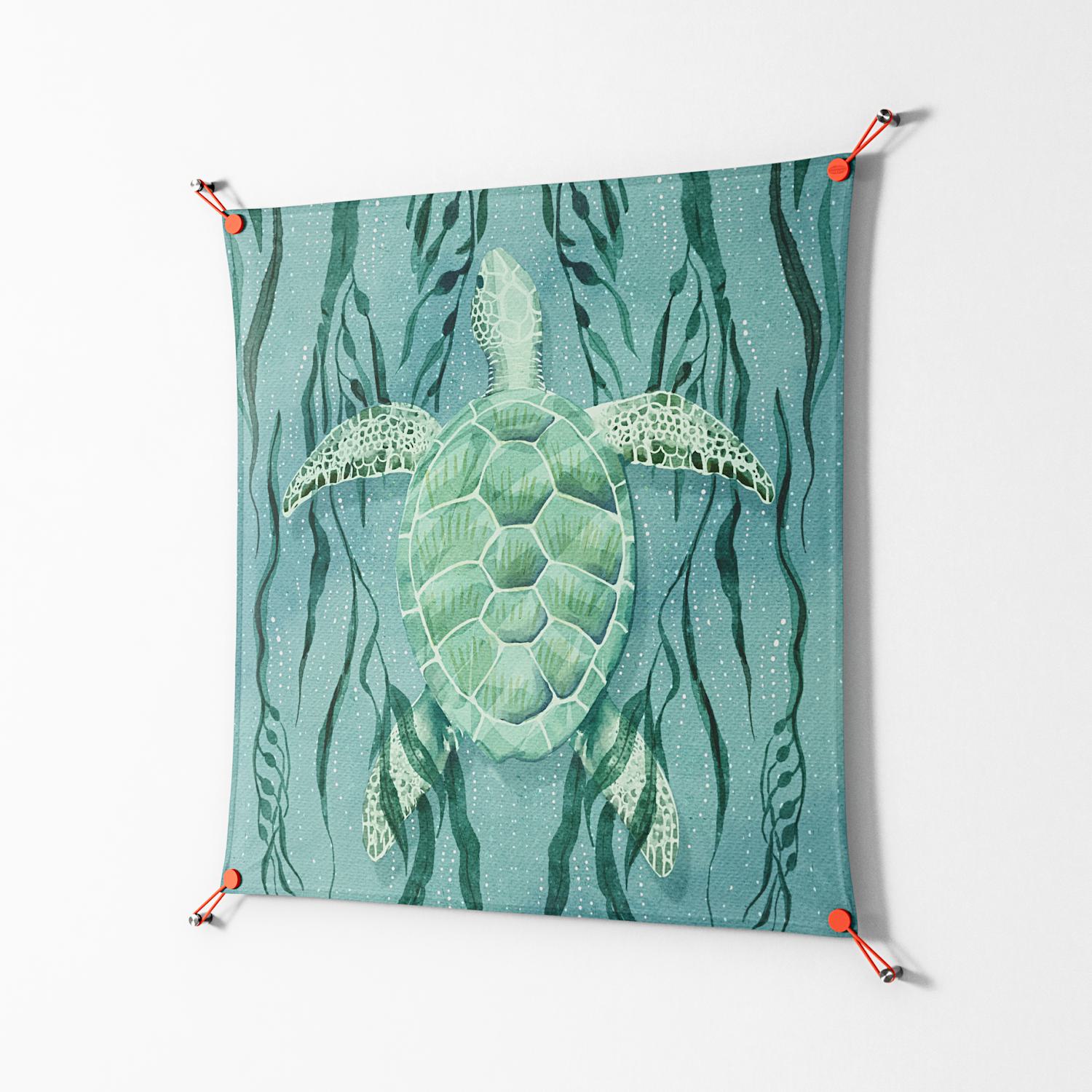 Turtle With Kelp - Work On Wall - Katie O’Shea - Orange - 90 x 90 cm