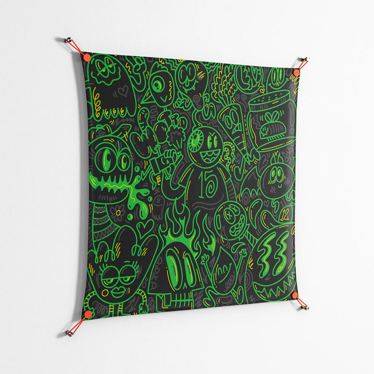 Wottosque Green - Work On Wall - Craig Watkins - Orange - 90 x 90 cm