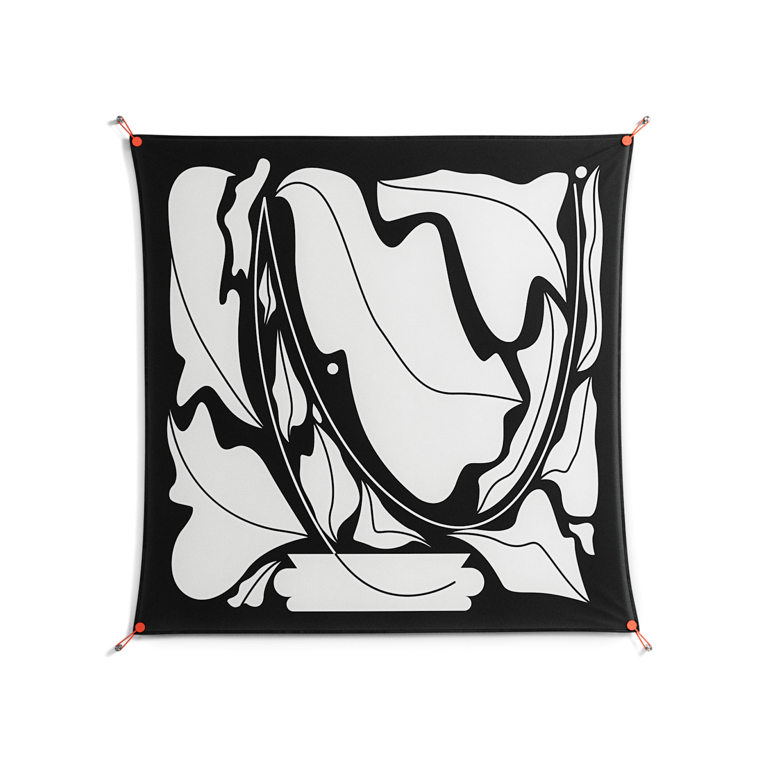 White Flowers - Work On Wall - Konrad Blaszczyk - Orange - 140 x 140 cm