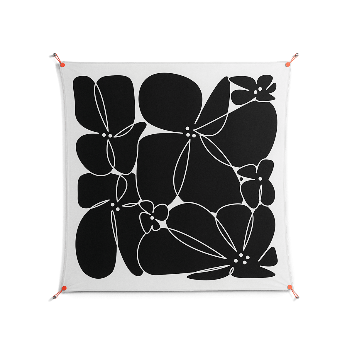 Black Flowers - Work On Wall - Konrad Blaszczyk - Orange - 140 x 140 cm