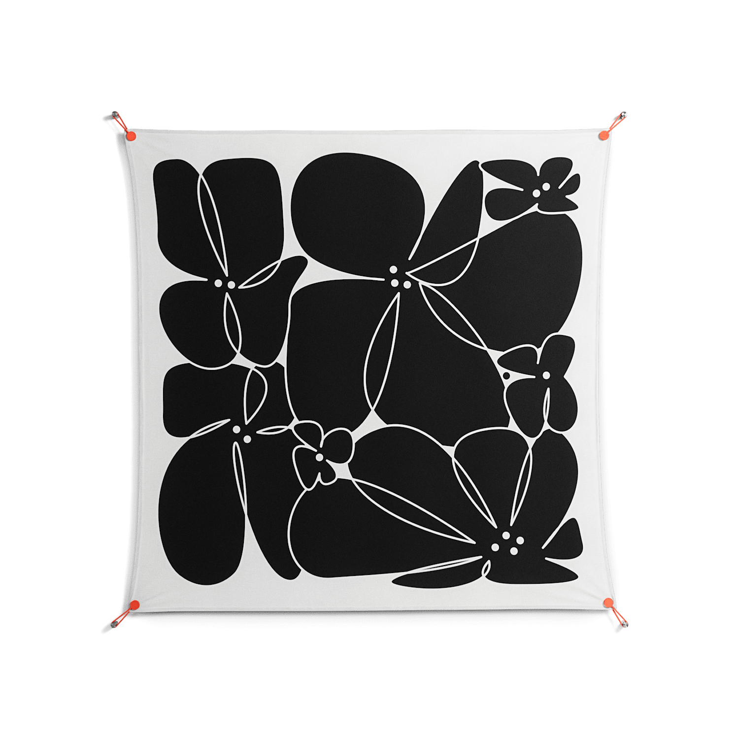 Black Flowers - Work On Wall - Konrad Blaszczyk - Orange - 140 x 140 cm