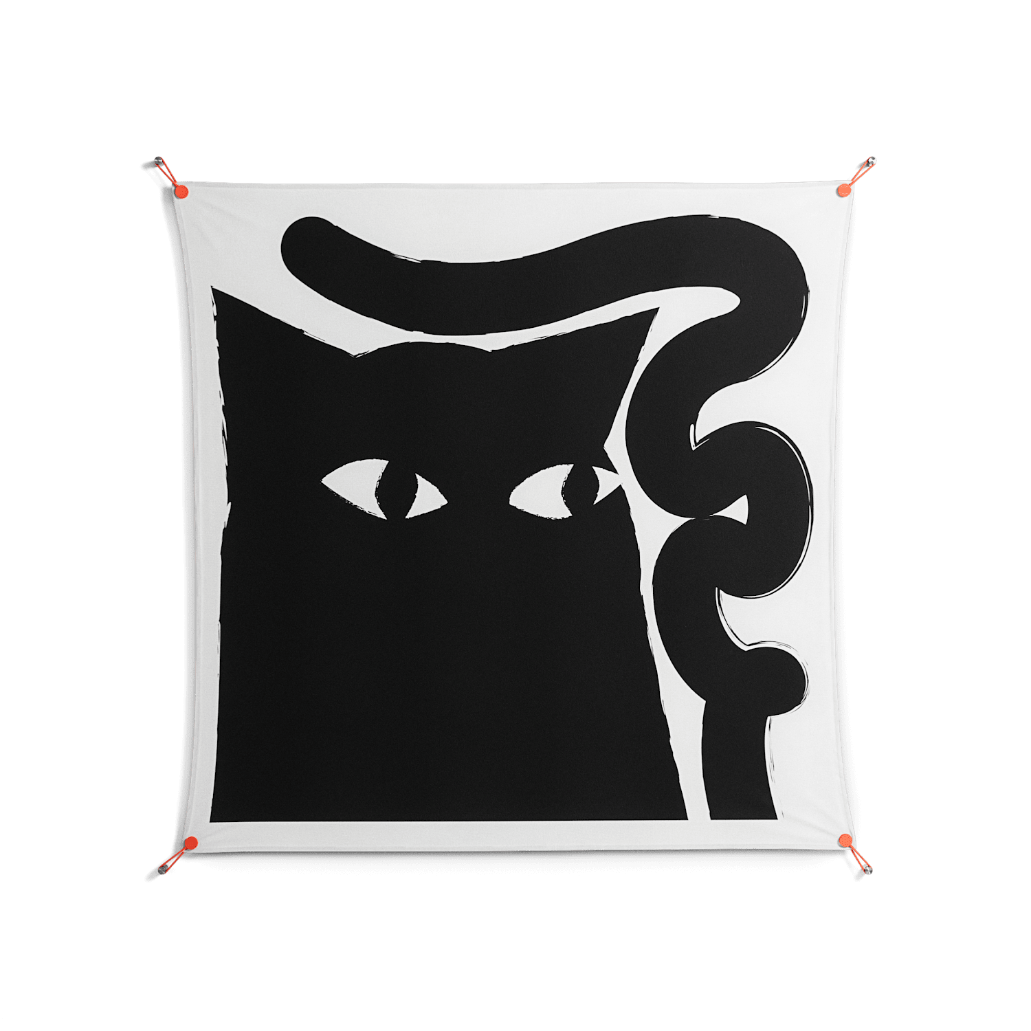 Black Cat - Work On Wall - Konrad Blaszczyk - Orange - 140 x 140 cm