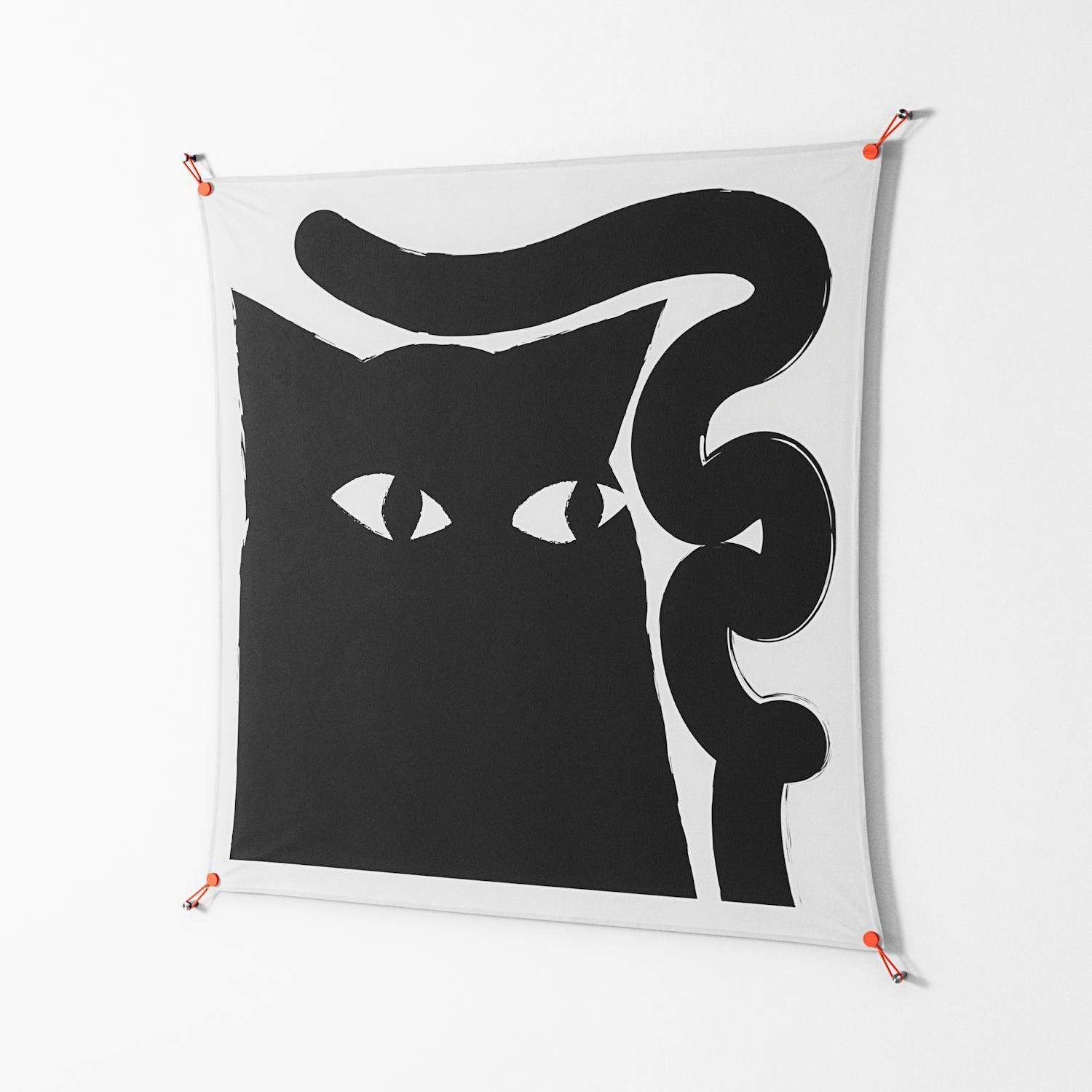 Black Cat - Work On Wall - Konrad Blaszczyk - Orange - 140 x 140 cm