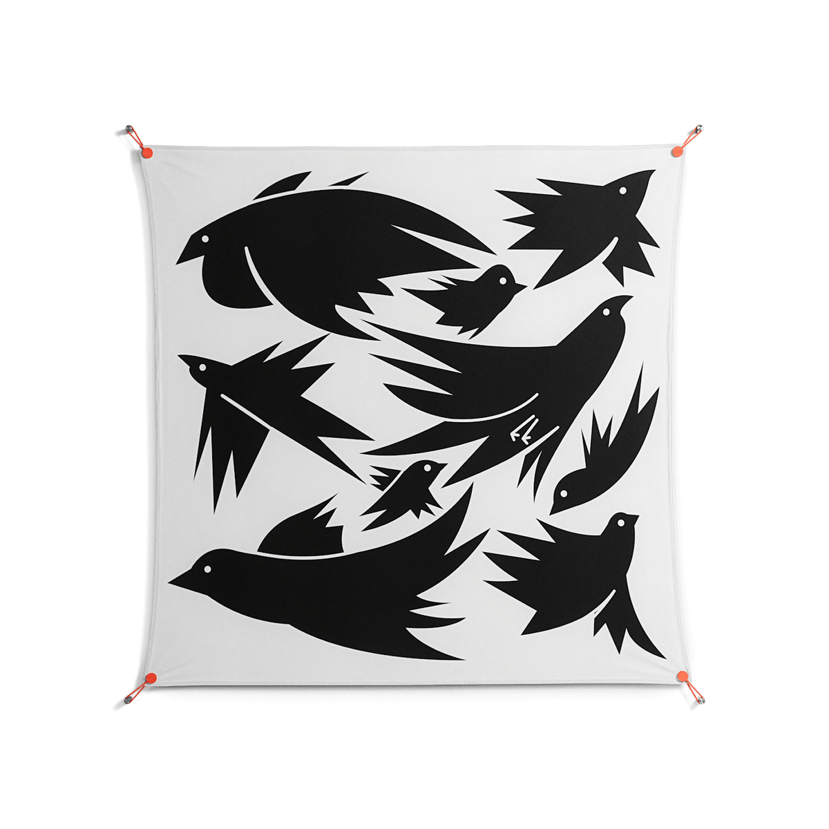 Black Birds - Work On Wall - Konrad Blaszczyk - Orange - 140 x 140 cm