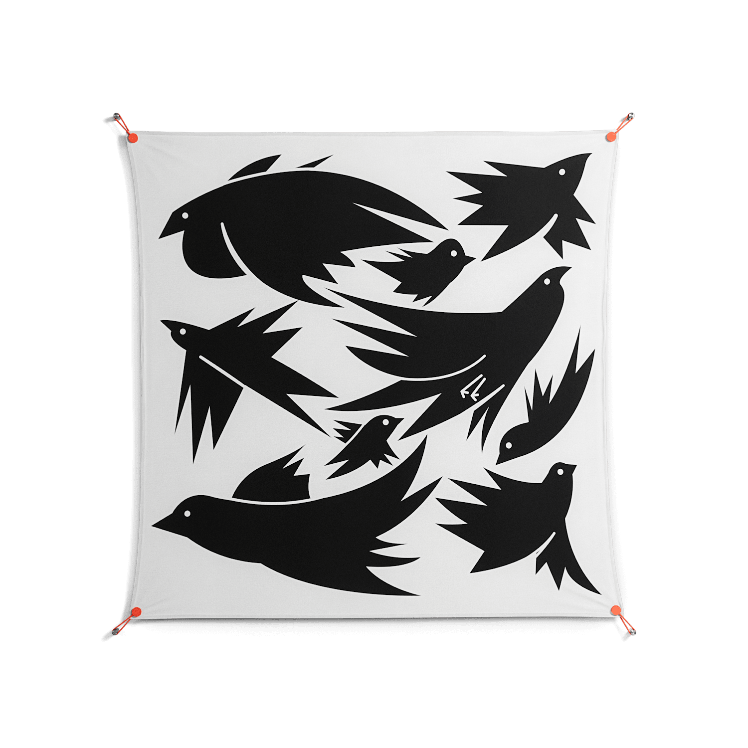Black Birds - Work On Wall - Konrad Blaszczyk - Orange - 140 x 140 cm