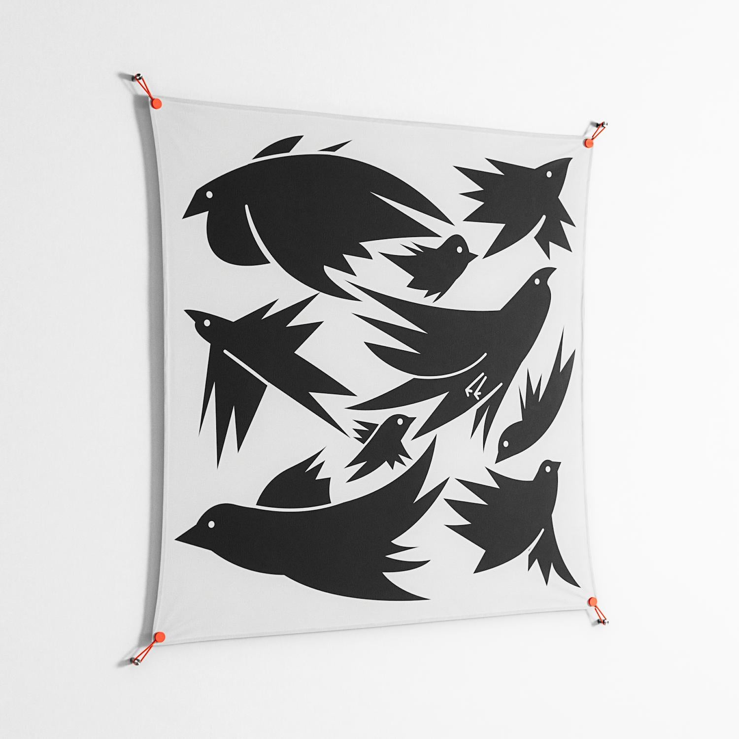 Black Birds - Work On Wall - Konrad Blaszczyk - Orange - 140 x 140 cm