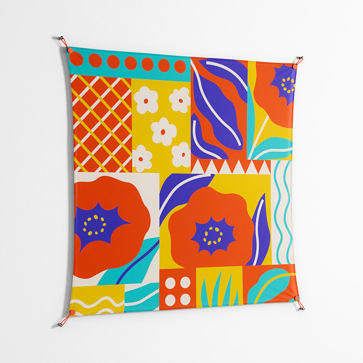 Flower A - Work On Wall - Heather Zhou - Orange - 140 x 140 cm