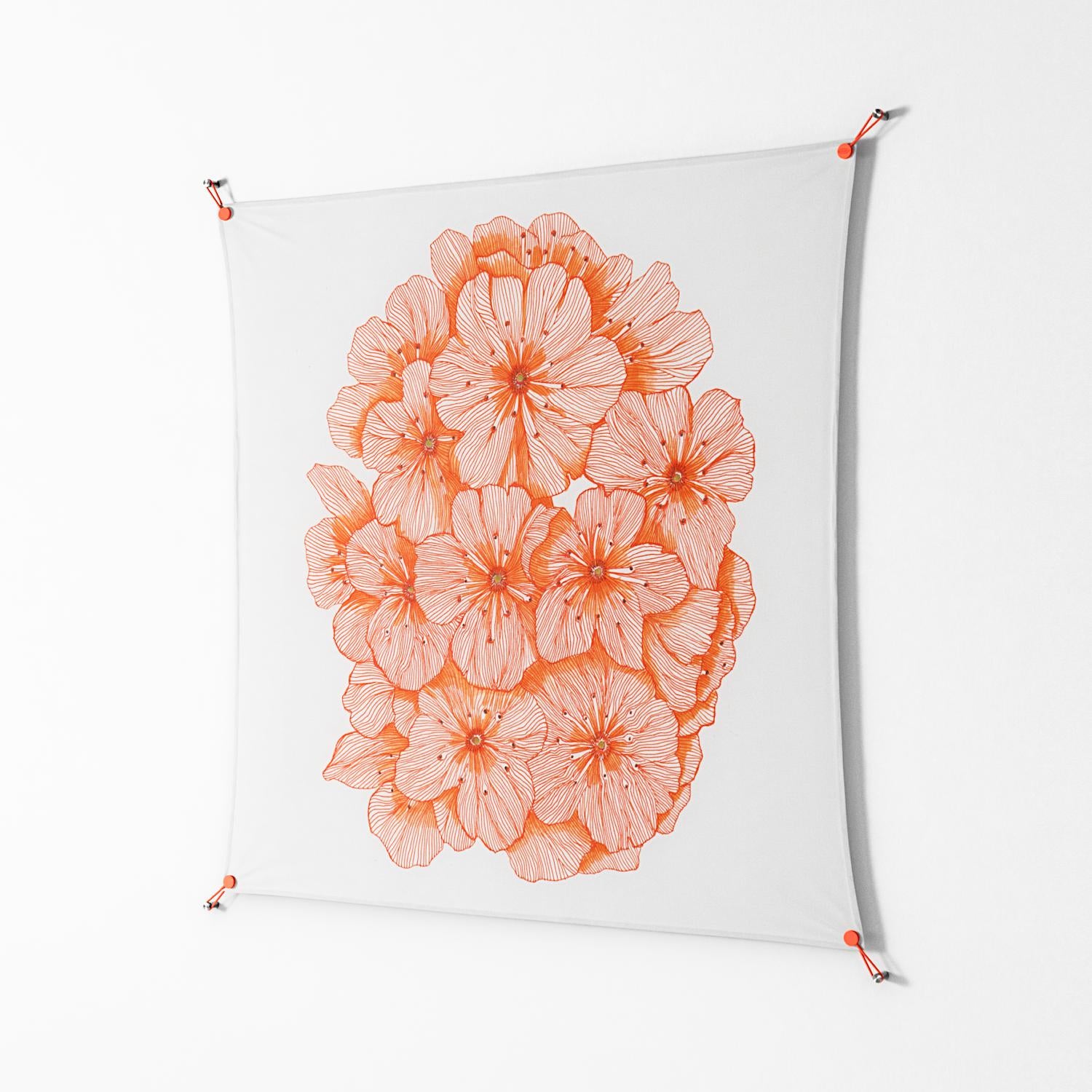 Orange Flowers 1 - Work On Wall - Katie O’Shea - Orange - 140 x 140 cm