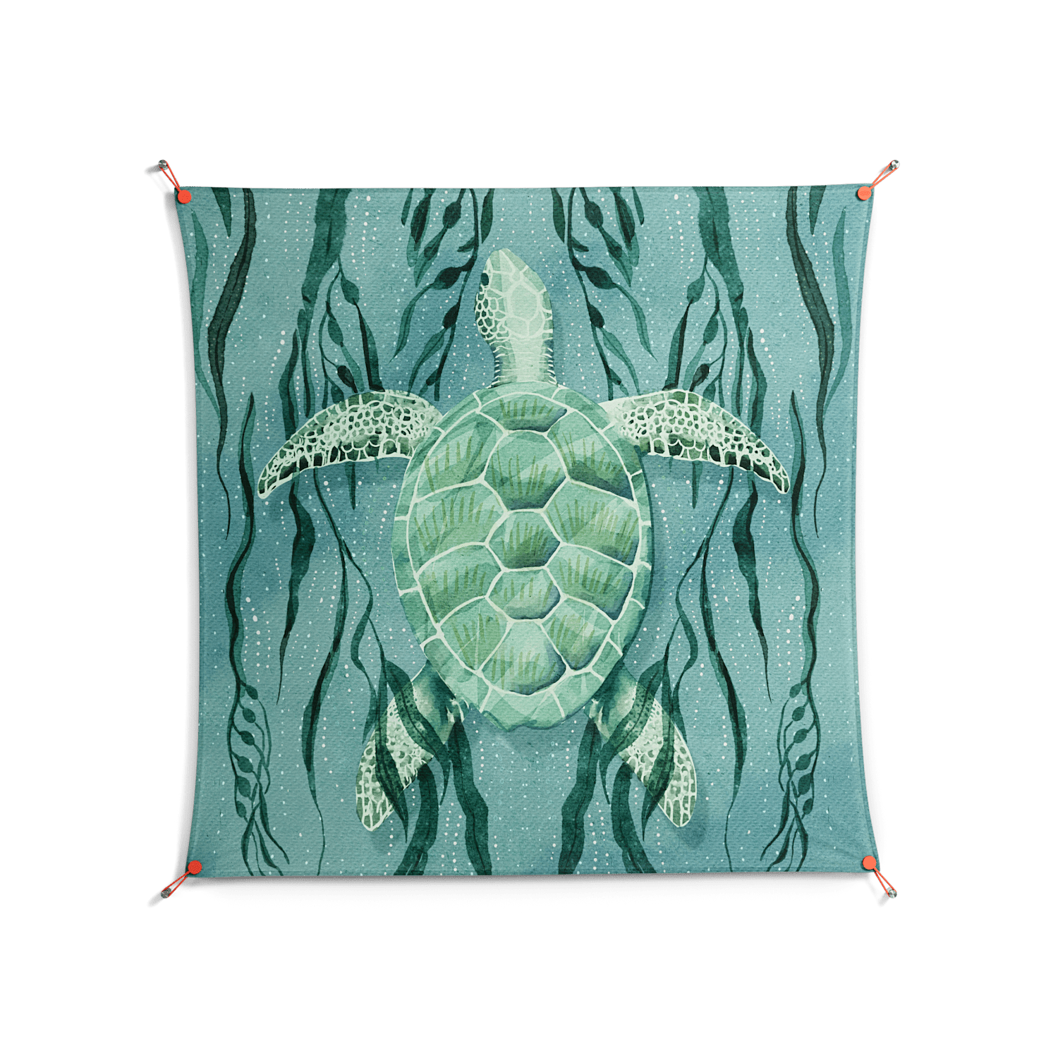 Turtle With Kelp - Work On Wall - Katie O’Shea - Orange - 140 x 140 cm