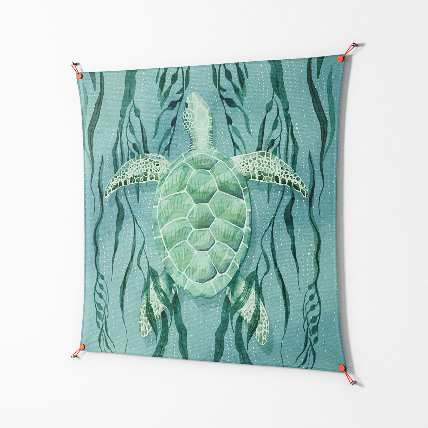 Turtle With Kelp - Work On Wall - Katie O’Shea - Orange - 140 x 140 cm