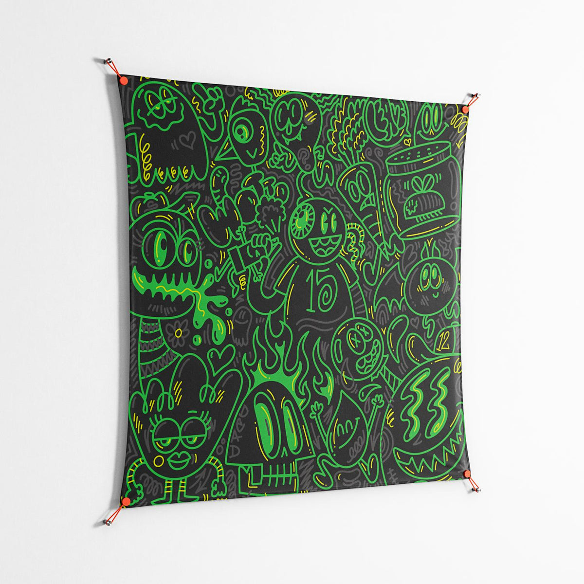 Wottosque Green - Work On Wall - Craig Watkins - Orange - 140 x 140 cm