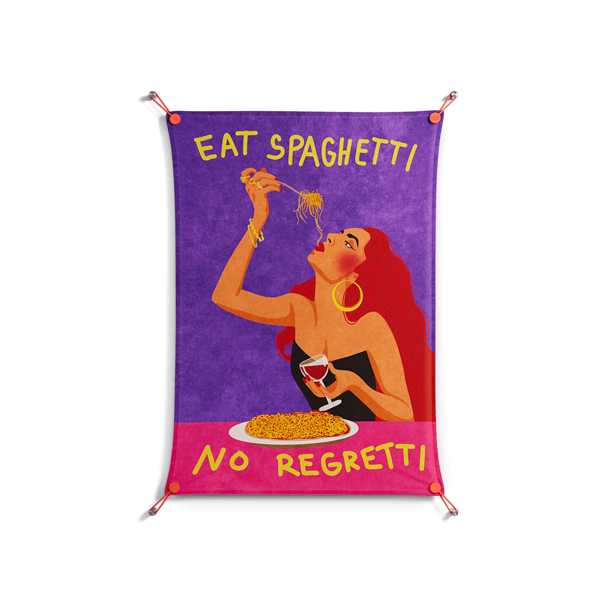 Eat Spaghetti No Regretti - Work On Wall - Raissa Oltmanns - Orange - 70 x 100 cm