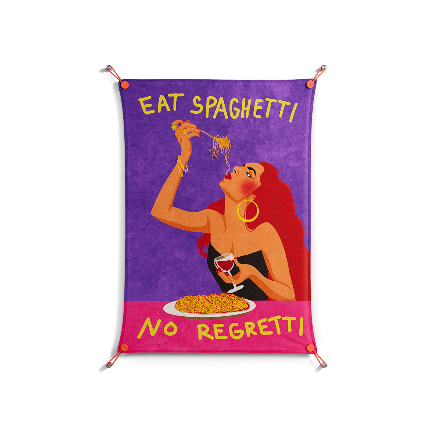 Eat Spaghetti No Regretti - Work On Wall - Raissa Oltmanns - Orange - 70 x 100 cm