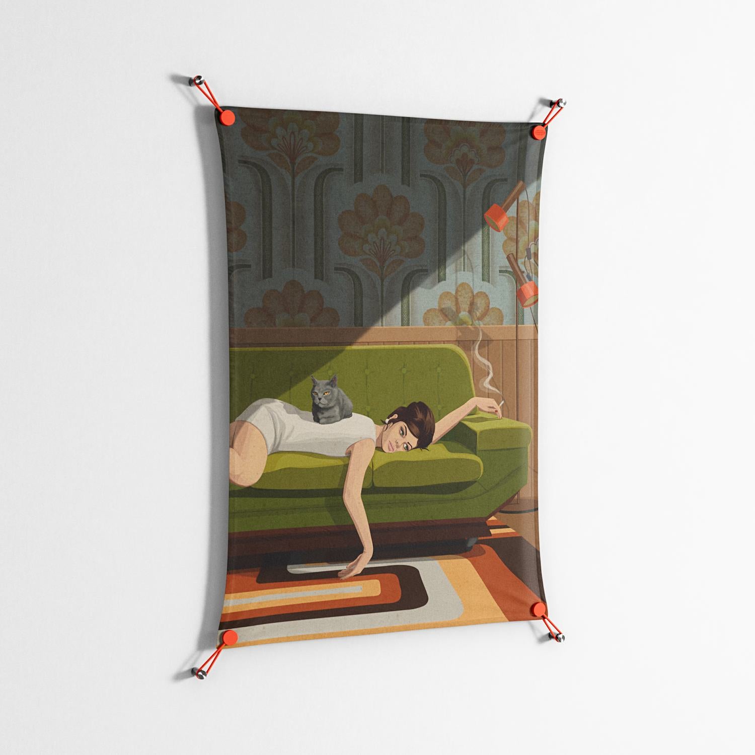 Waiting Game - Work On Wall - Kristin Eriksson - Orange - 70 x 100 cm