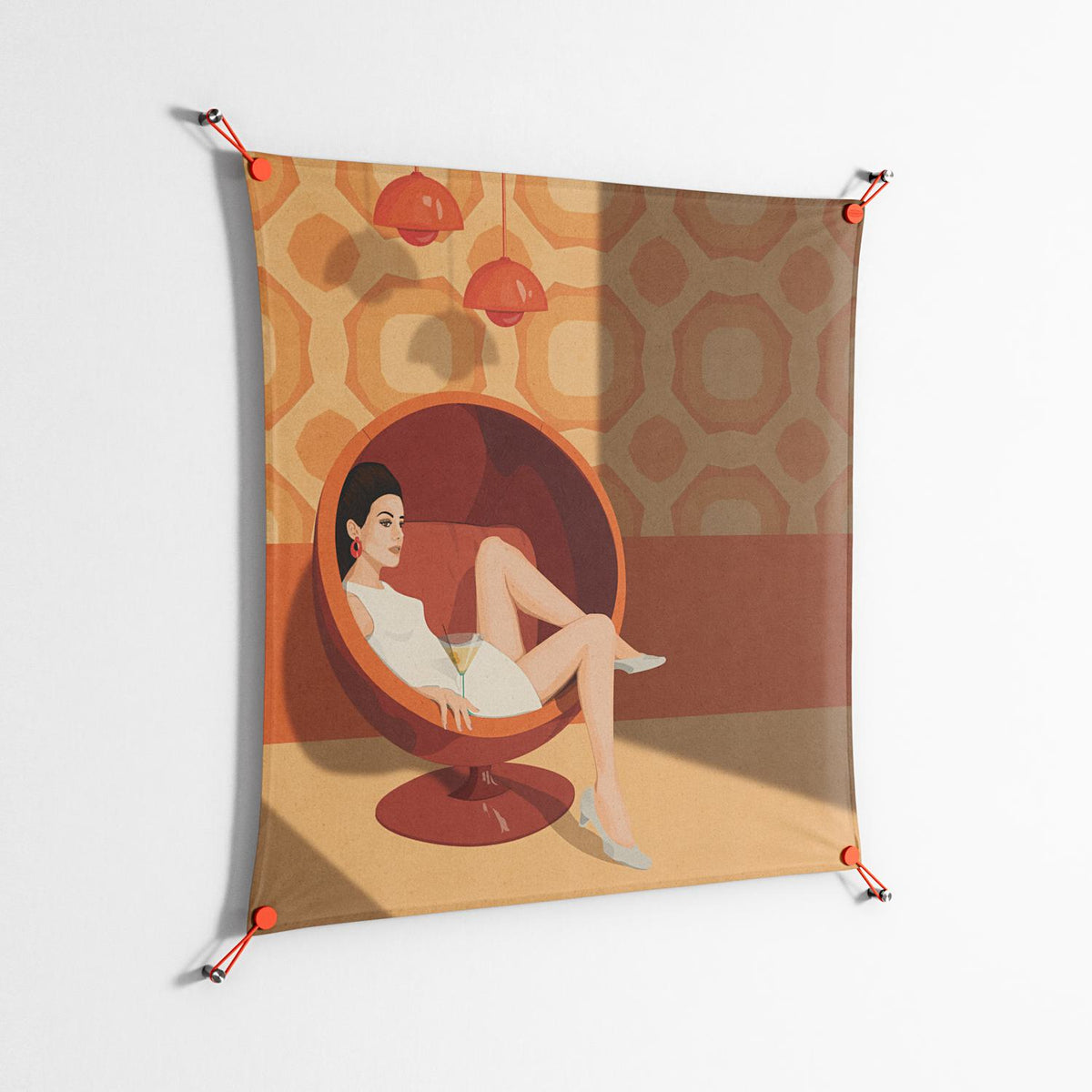 Women in ballchair - Work On Wall - Kristin Eriksson - Orange - 90 x 90 cm