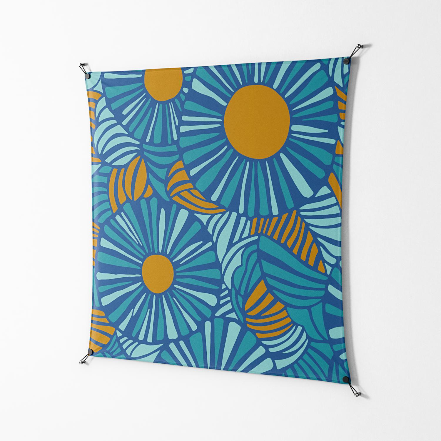 Bellis Bounty Blue - Work On Wall - Amy Suther - Black - 140 x 140 cm