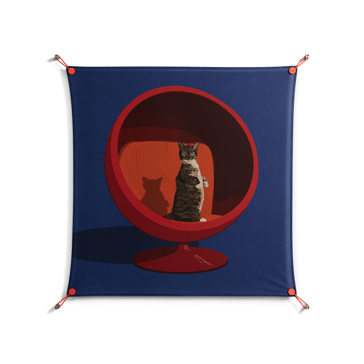 Cat in Chair C - Work On Wall - Kristin Eriksson - Orange - 90 x 90 cm