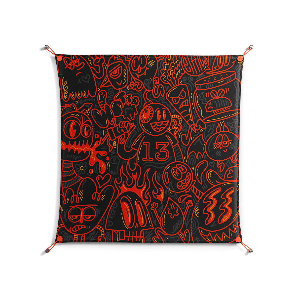 Wottosque Red - Work On Wall - Craig Watkins - Orange - 90 x 90 cm