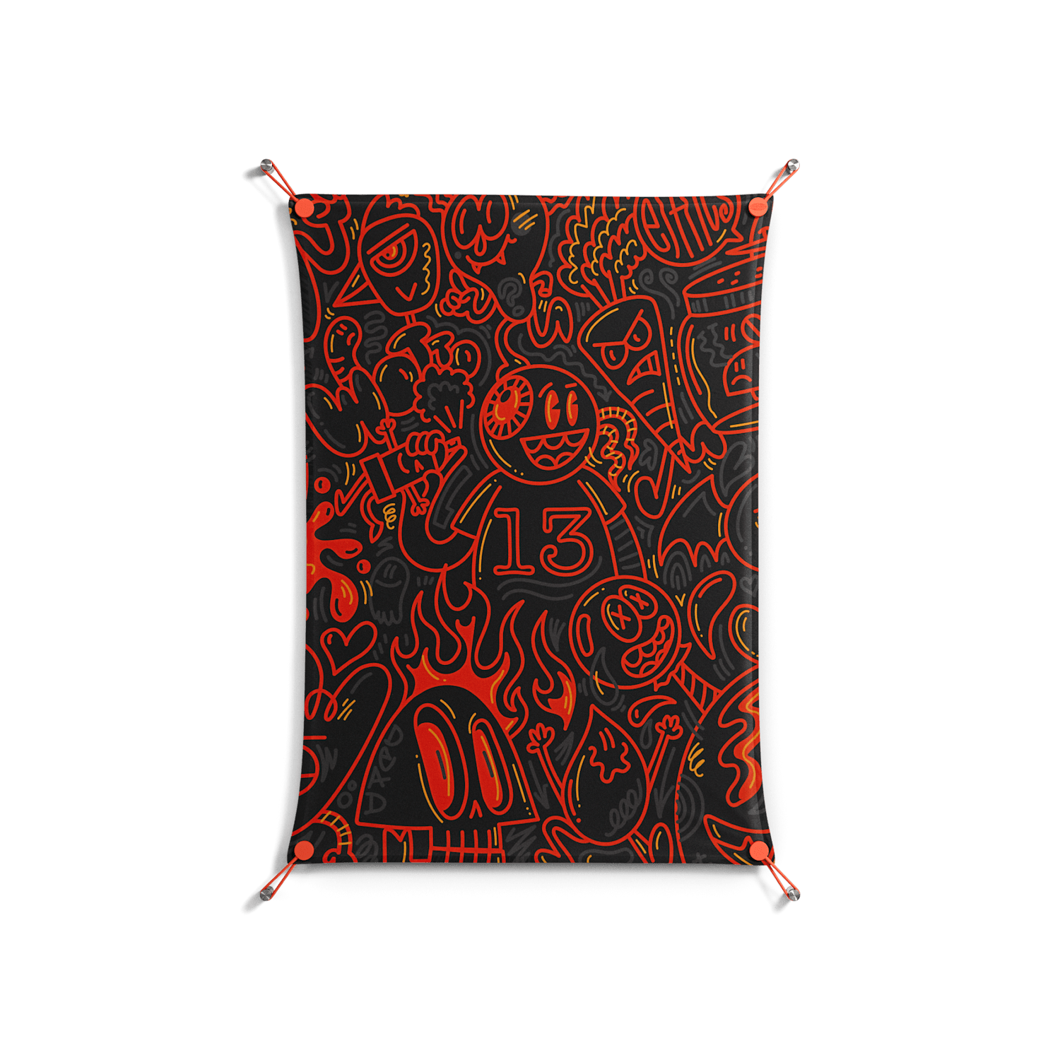 Wottosque Red - Work On Wall - Craig Watkins - Orange - 70 x 100 cm