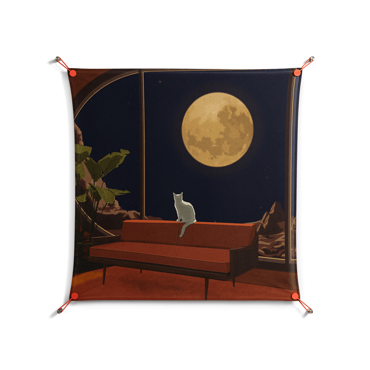 Kitty With A View - Work On Wall - Kristin Eriksson - Orange - 90 x 90 cm