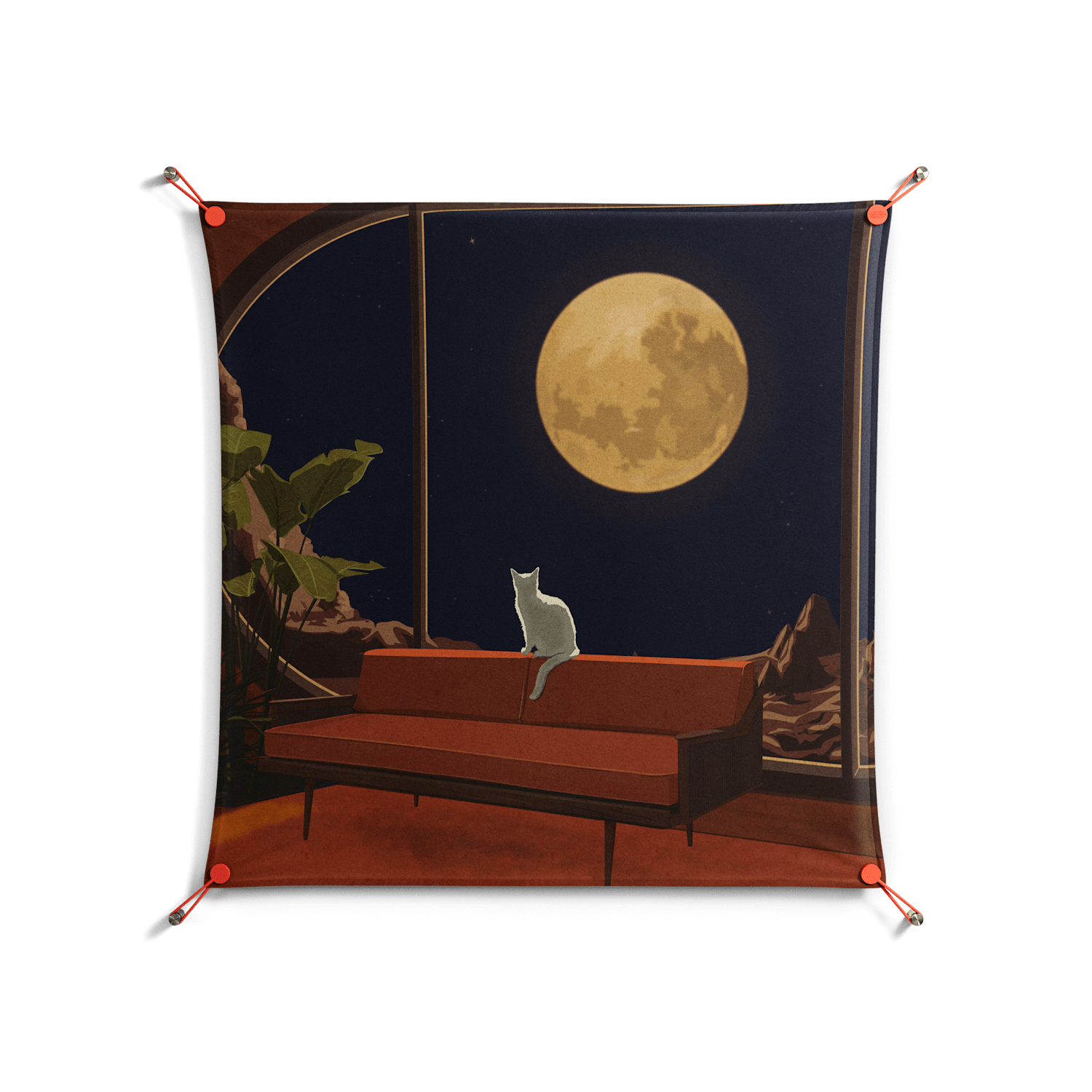 Kitty With A View - Work On Wall - Kristin Eriksson - Orange - 90 x 90 cm