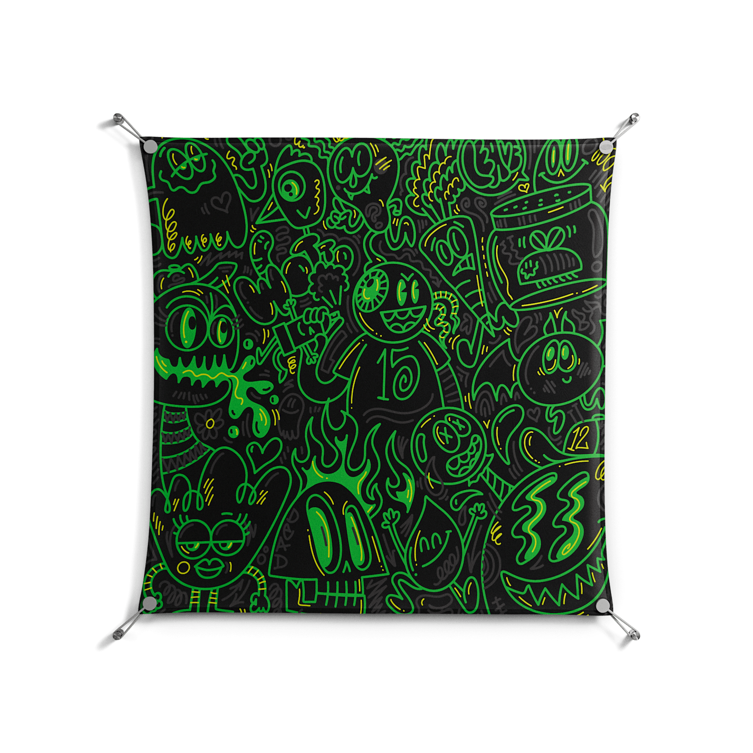 Wottosque Green - Work On Wall - Craig Watkins - Silver - 90 x 90 cm