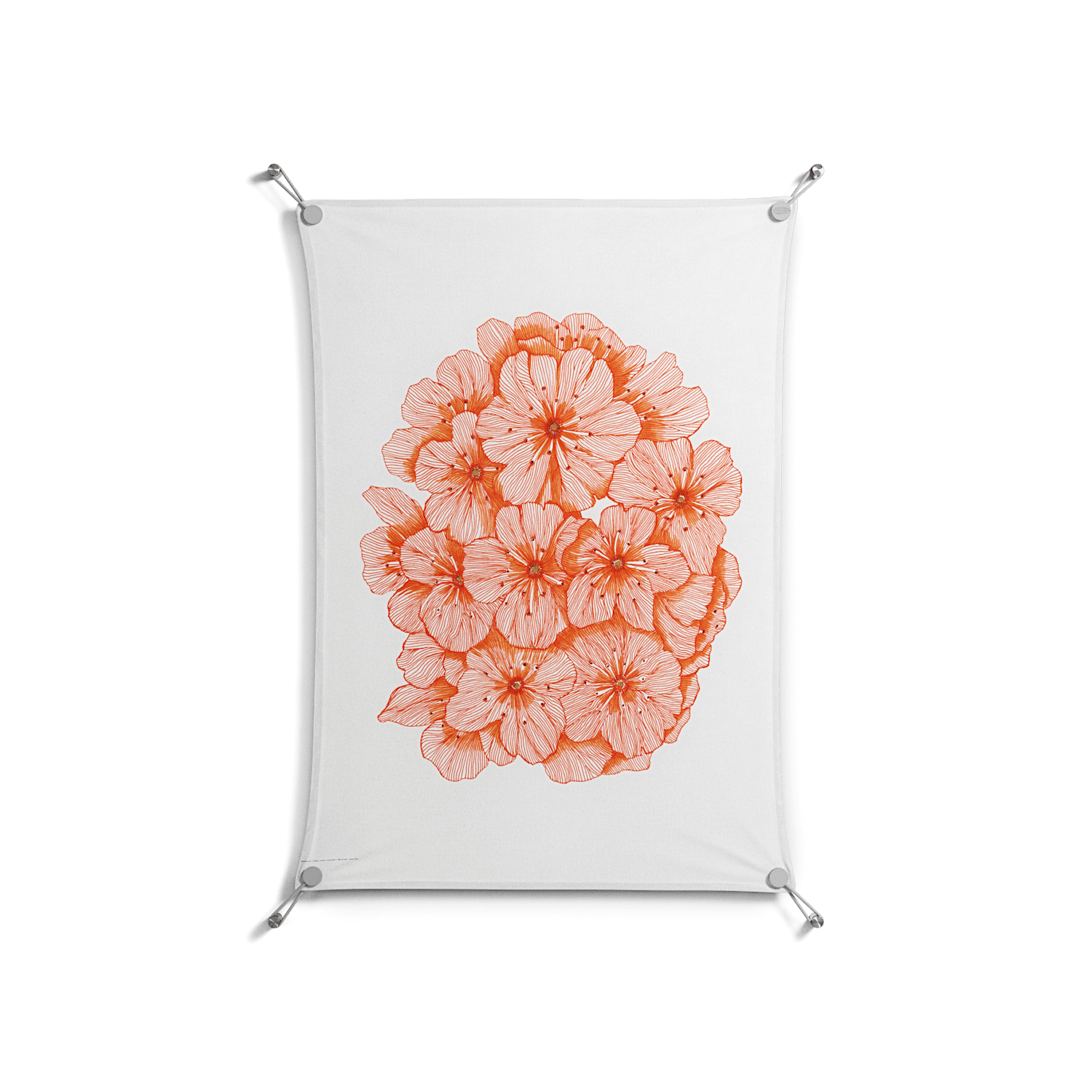 Orange Flowers 1 - Work On Wall - Katie O’Shea - Silver - 70 x 100 cm