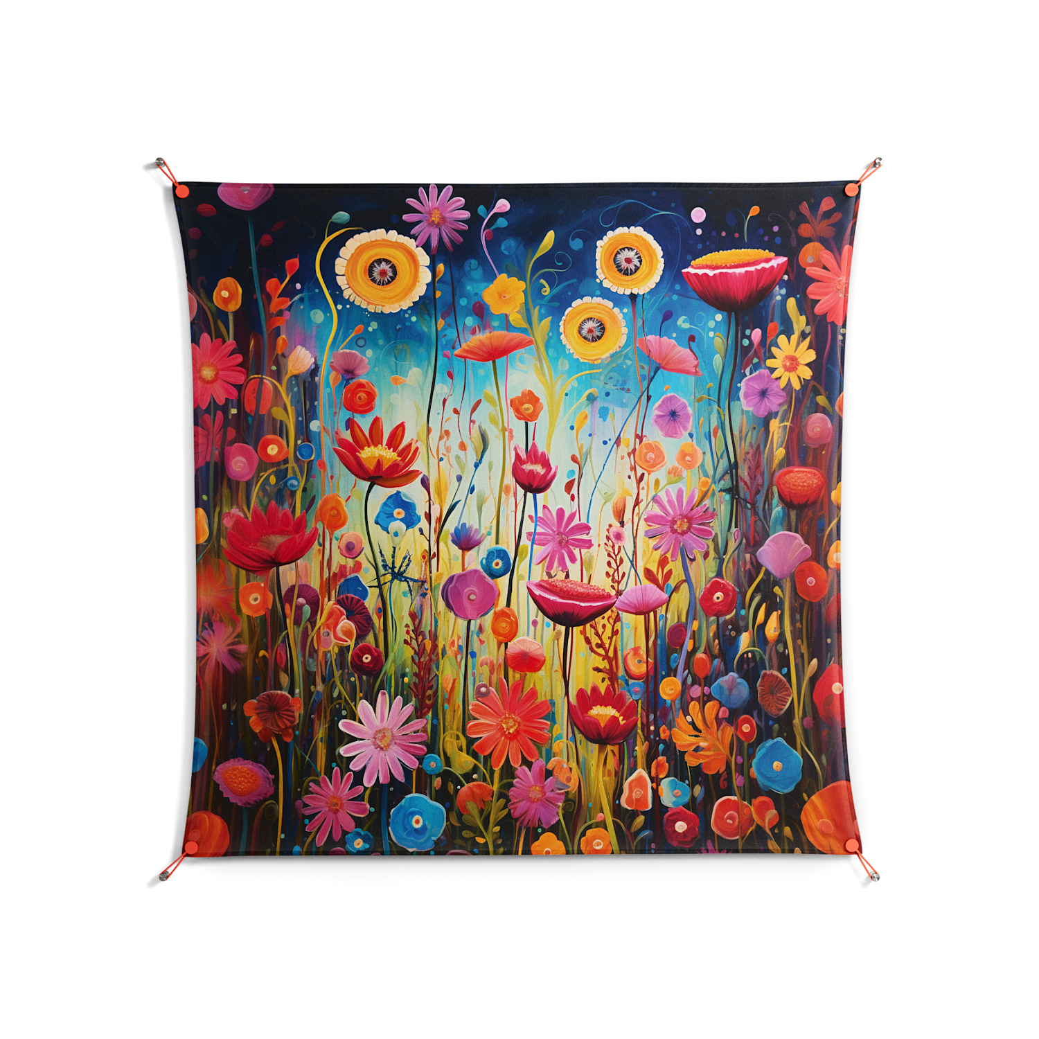 Greatful Meadow - Work On Wall - Nur Rydberg - Orange - 140 x 140 cm