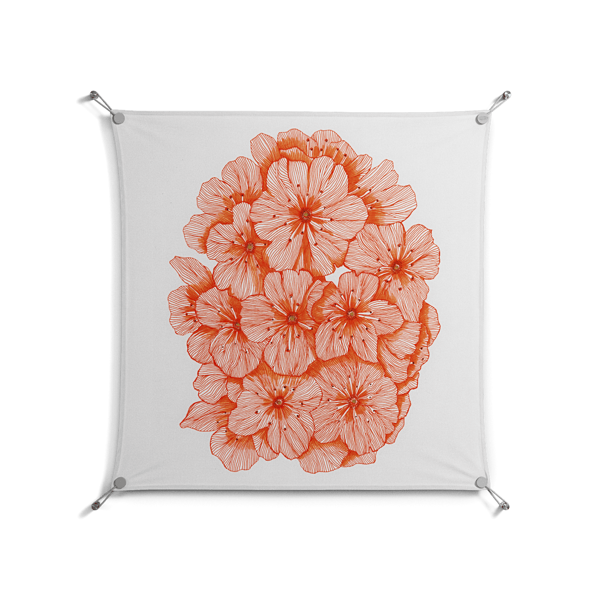 Orange Flowers 1 - Work On Wall - Katie O’Shea - Silver - 90 x 90 cm