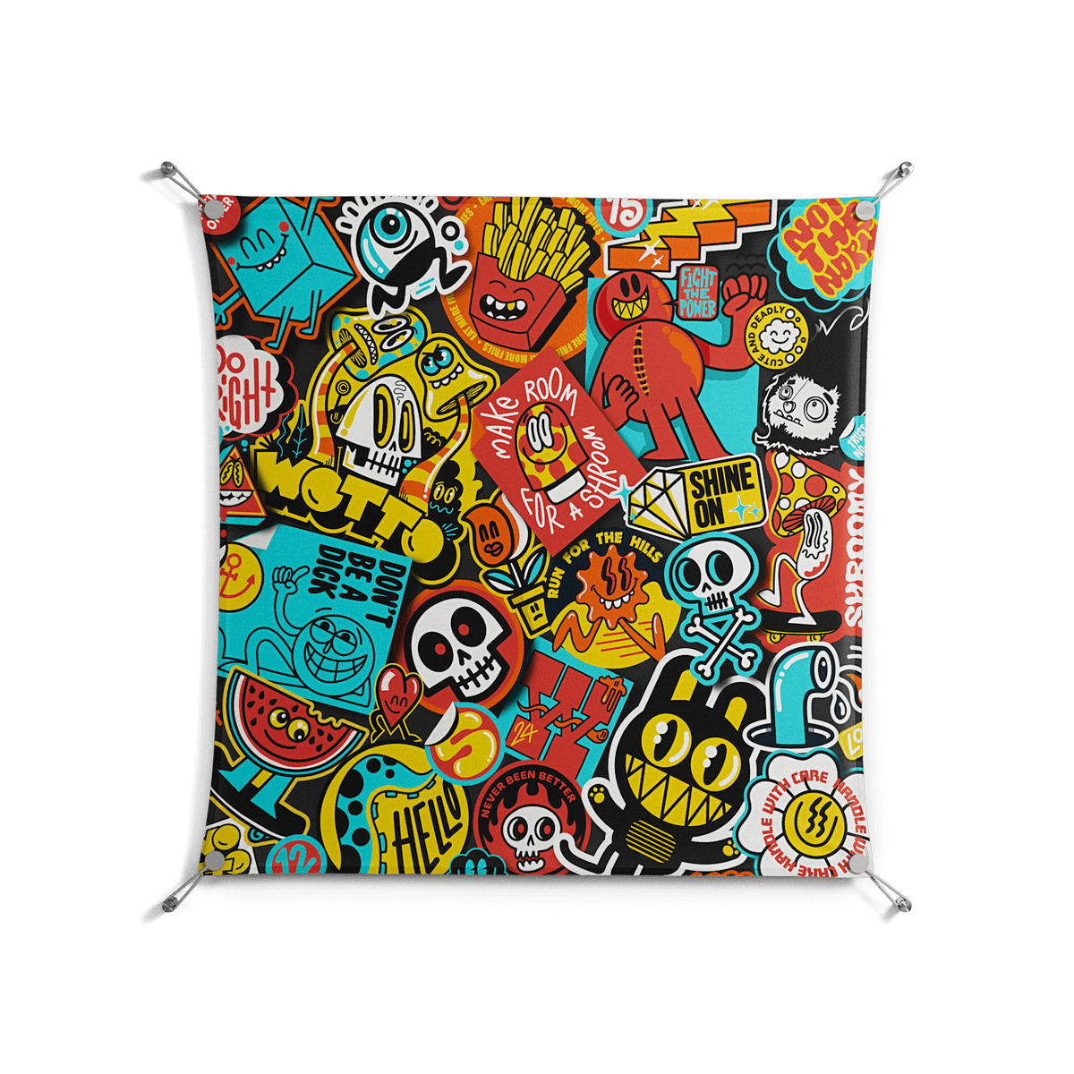 All The Stickers - Work On Wall - Craig Watkins - Silver - 90 x 90 cm