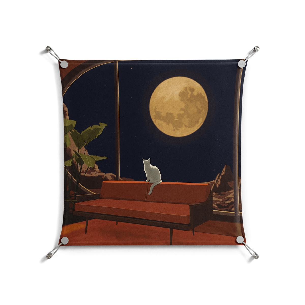 Kitty With A View - Work On Wall - Kristin Eriksson - Silver - 70 x 70 cm