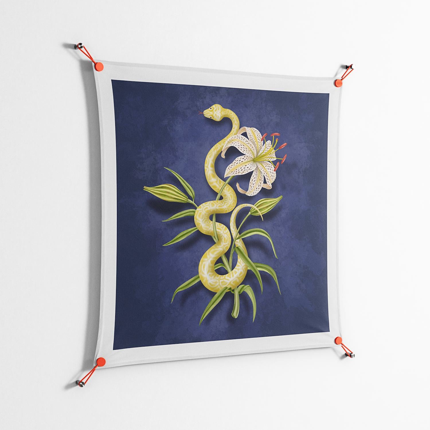Snake Tigerlily - Work On Wall - Amy Suther - Orange - 90 x 90 cm