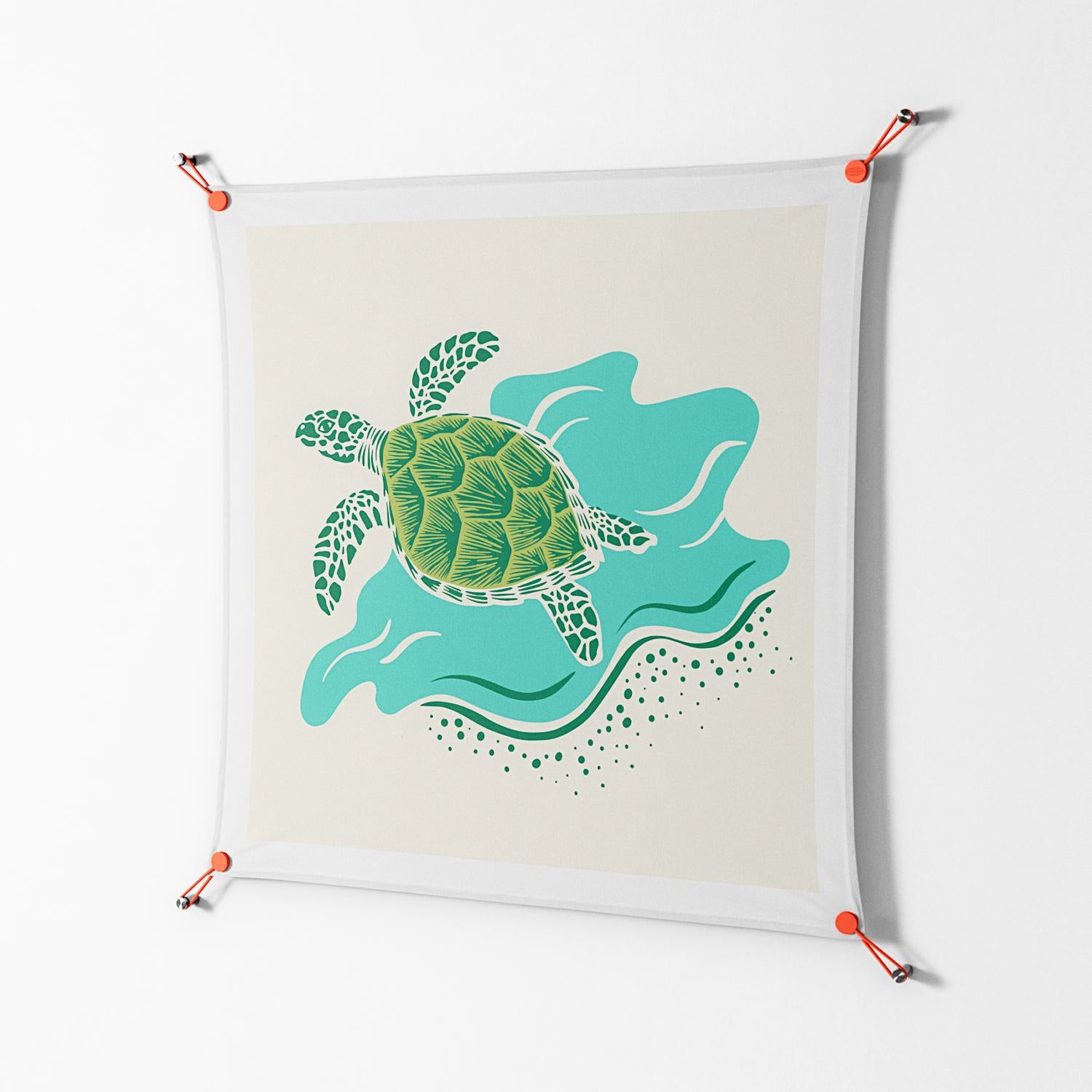 Sea Turtle - Work On Wall - Amy Suther - Orange - 90 x 90 cm