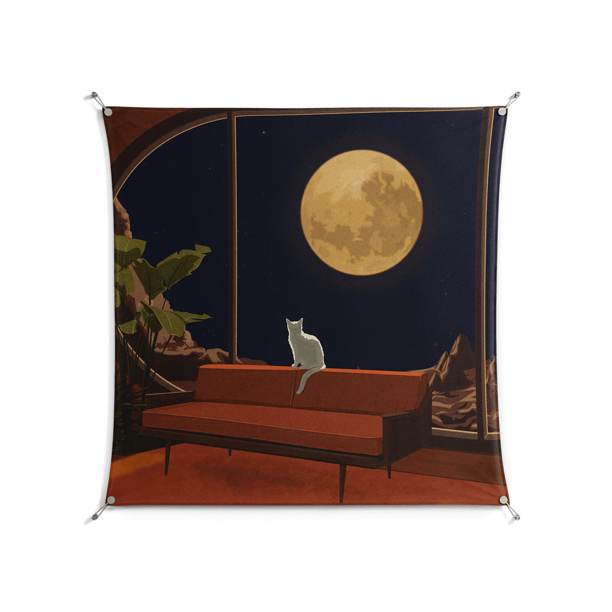 Kitty With A View - Work On Wall - Kristin Eriksson - Silver - 140 x 140 cm