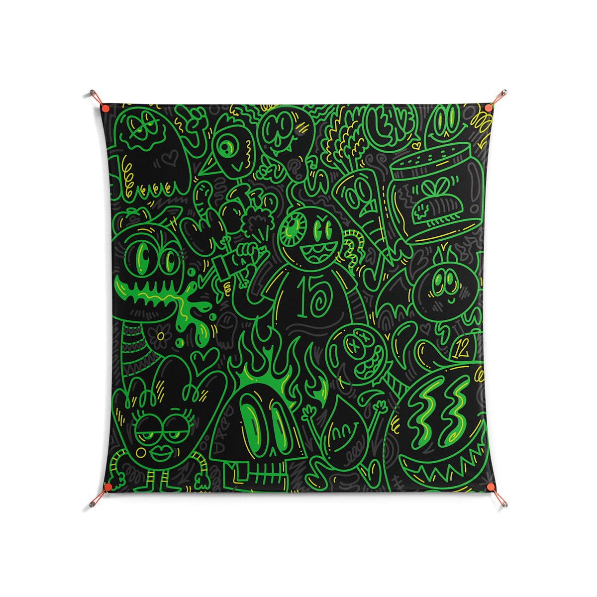 Wottosque Green - Work On Wall - Craig Watkins - Orange - 140 x 140 cm