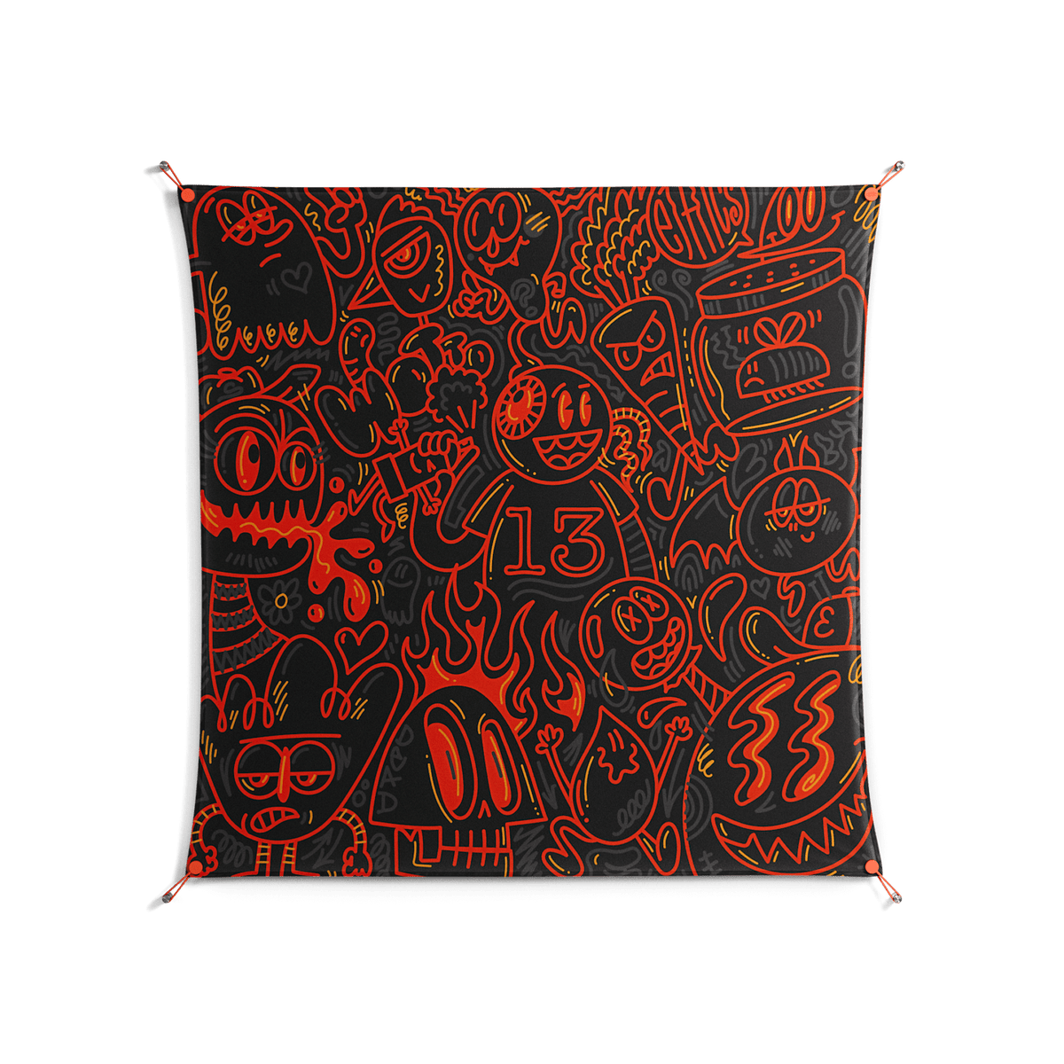 Wottosque Red - Work On Wall - Craig Watkins - Orange - 140 x 140 cm