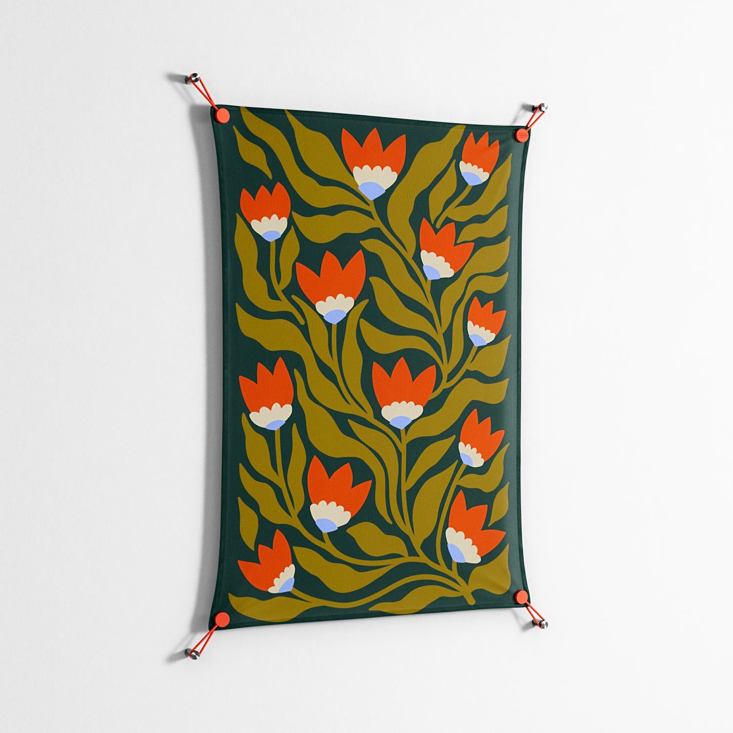 Blooming Folk Garden v2 - Work On Wall - Sandra Hutter - Orange - 70 x 100 cm