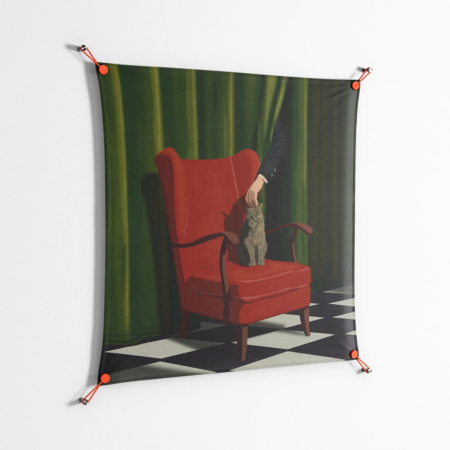 The Man Behind The Curtain - Work On Wall - Kristin Eriksson - Orange - 90 x 90 cm