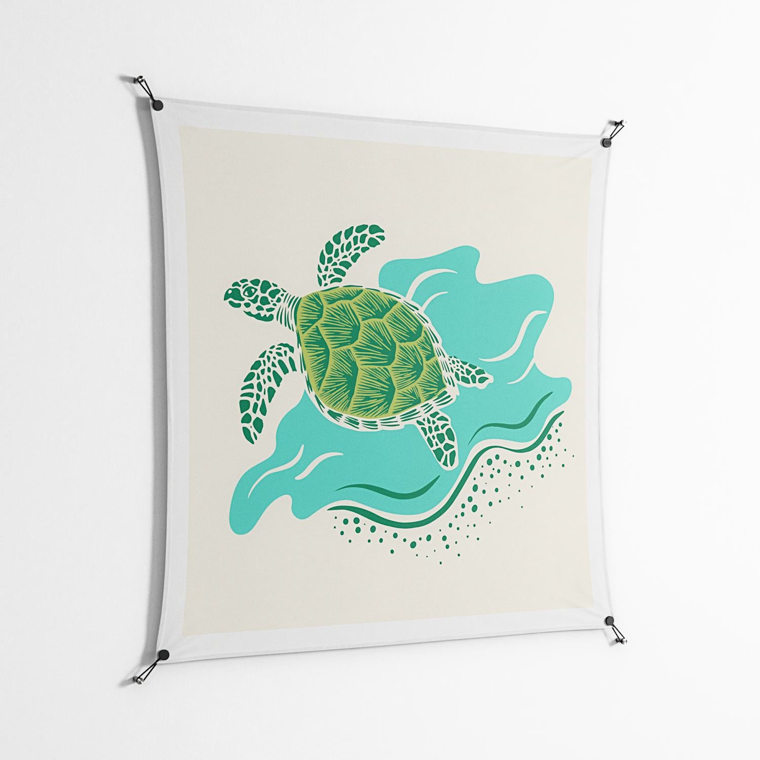 Sea Turtle - Work On Wall - Amy Suther - Black - 140 x 140 cm