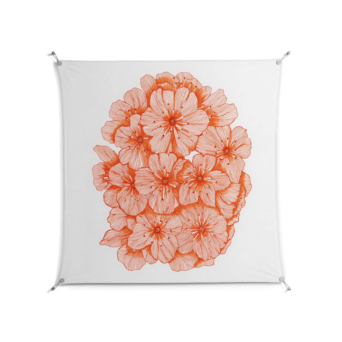 Orange Flowers 1 - Work On Wall - Katie O’Shea - Silver - 140 x 140 cm