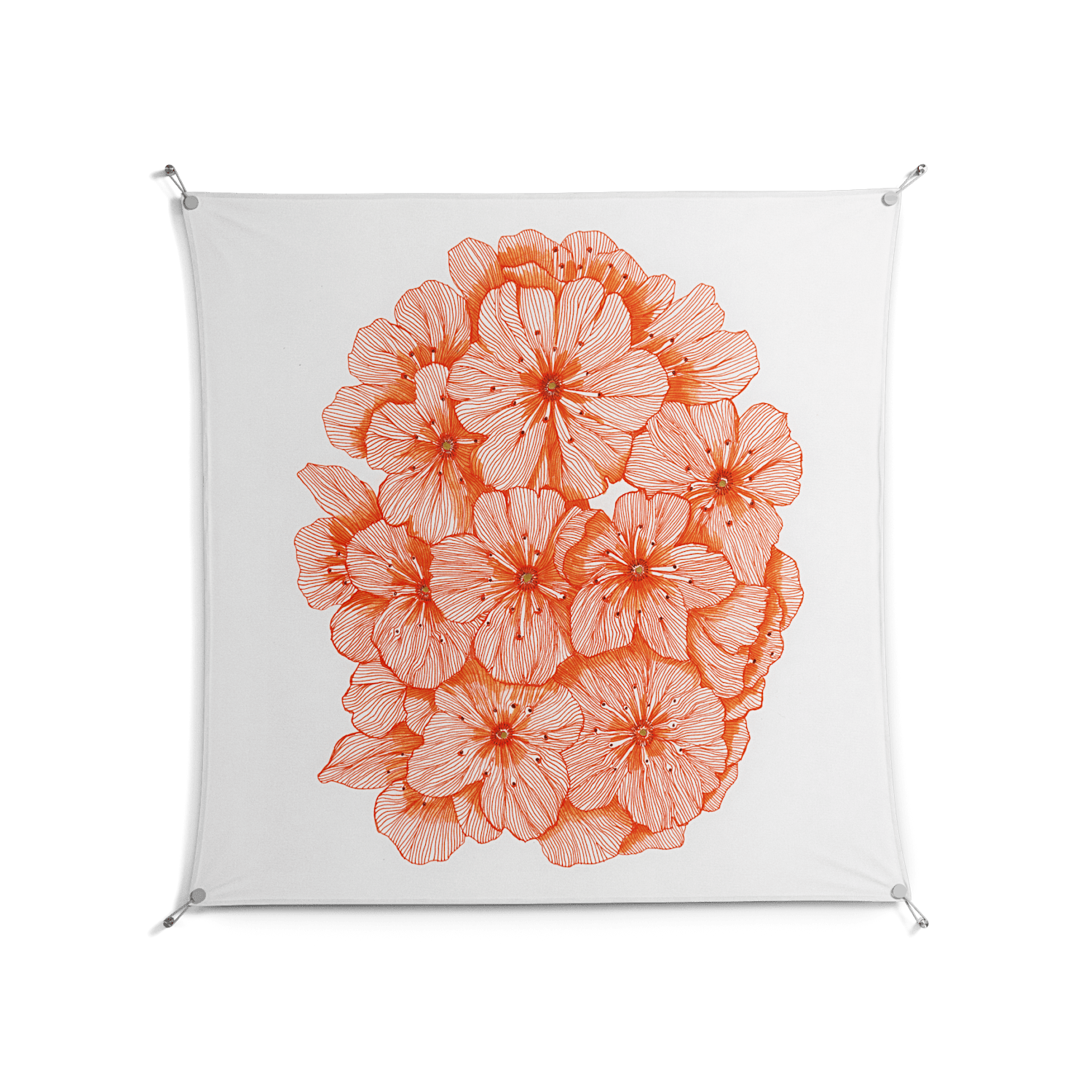 Orange Flowers 1 - Work On Wall - Katie O’Shea - Silver - 140 x 140 cm