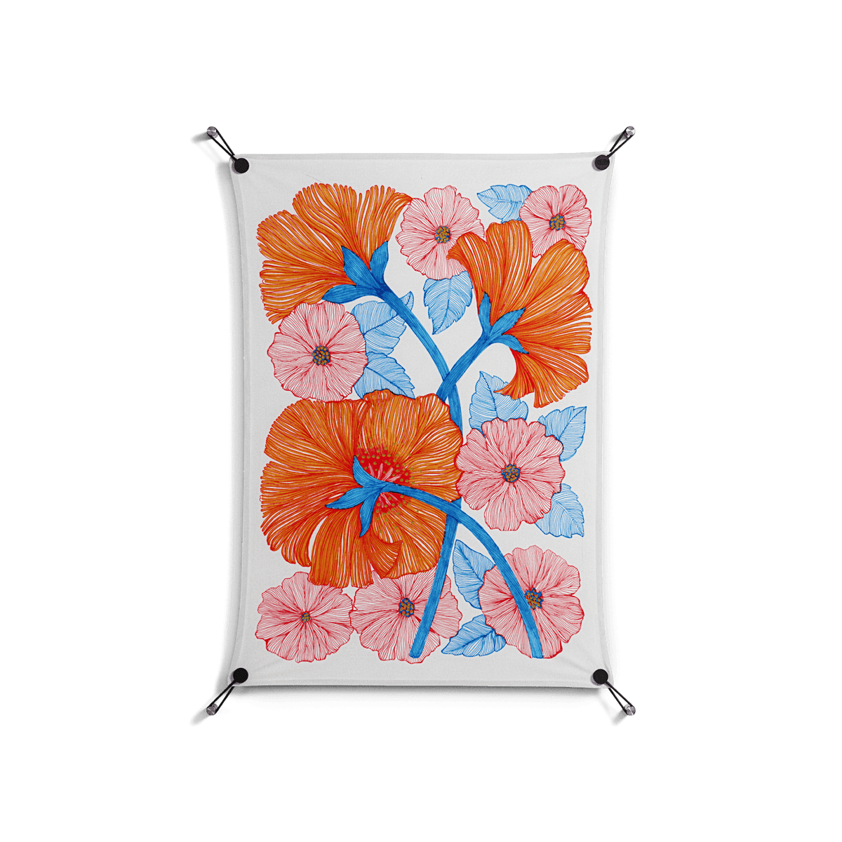 Big Orange Blooms - Work On Wall - Katie O’Shea - Black - 70 x 100 cm