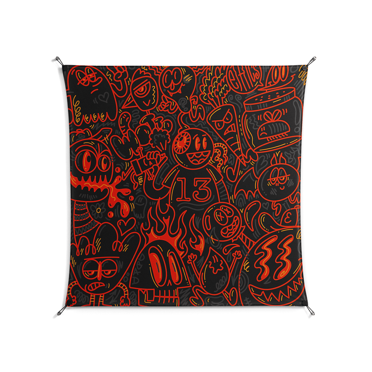 Wottosque Red - Work On Wall - Craig Watkins - Black - 140 x 140 cm