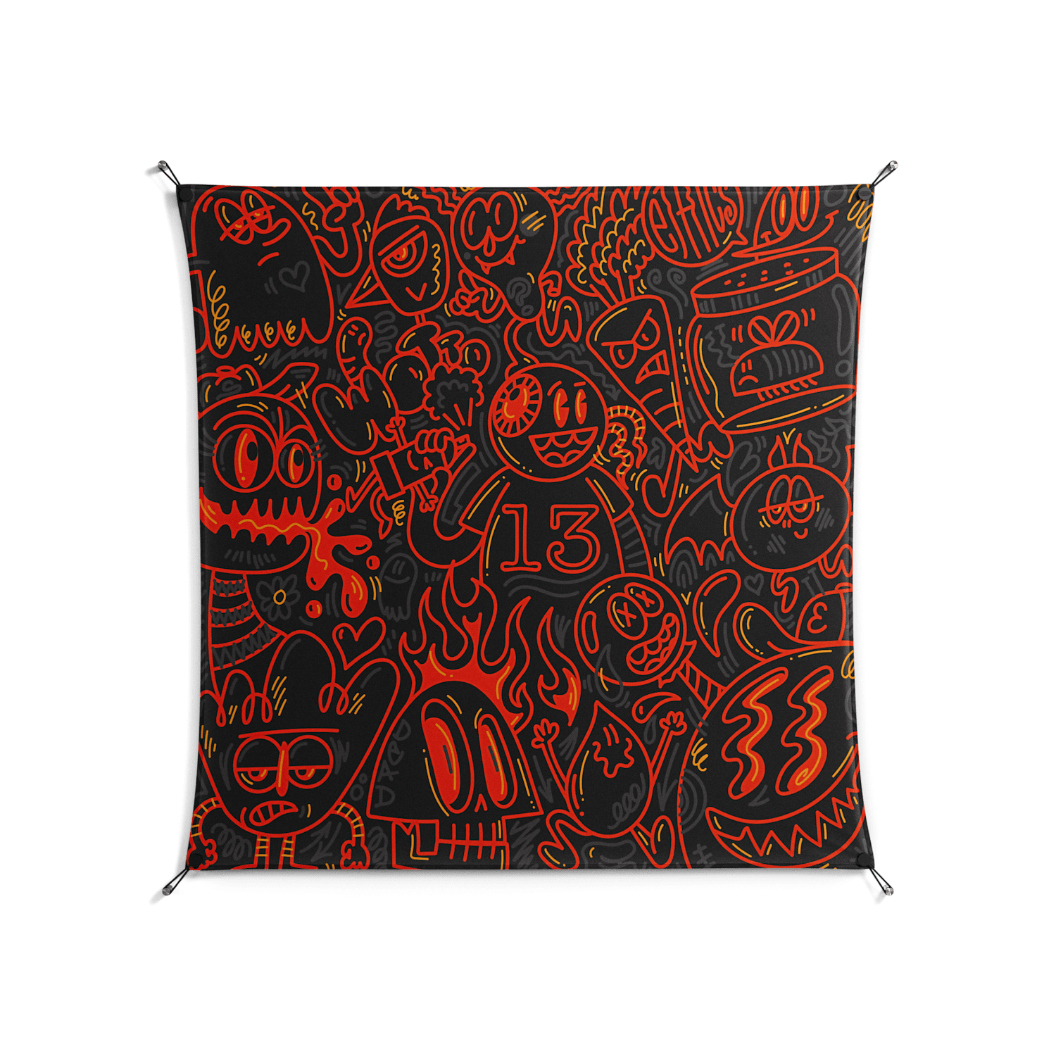 Wottosque Red - Work On Wall - Craig Watkins - Black - 140 x 140 cm