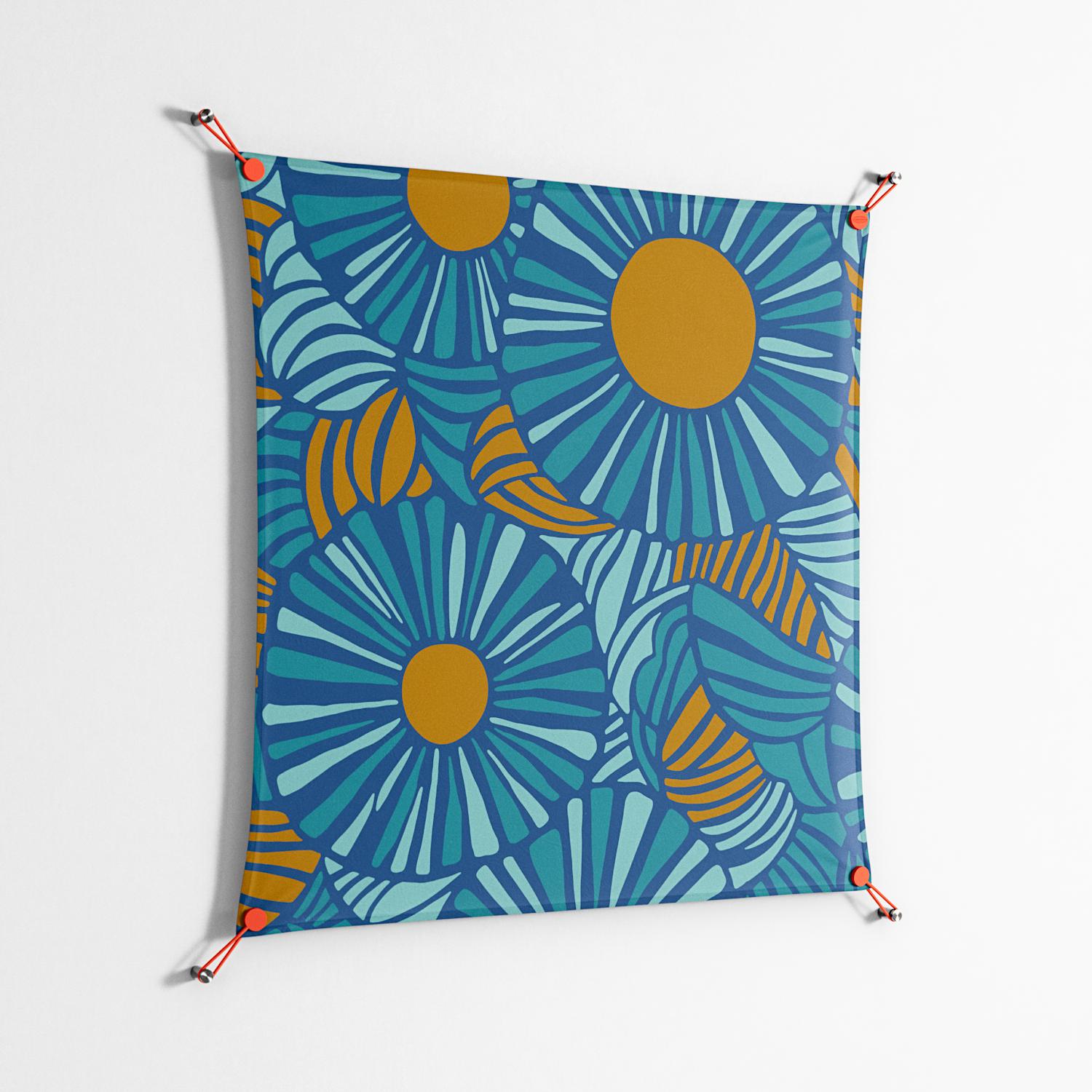 Bellis Bounty Blue - Work On Wall - Amy Suther - Orange - 90 x 90 cm
