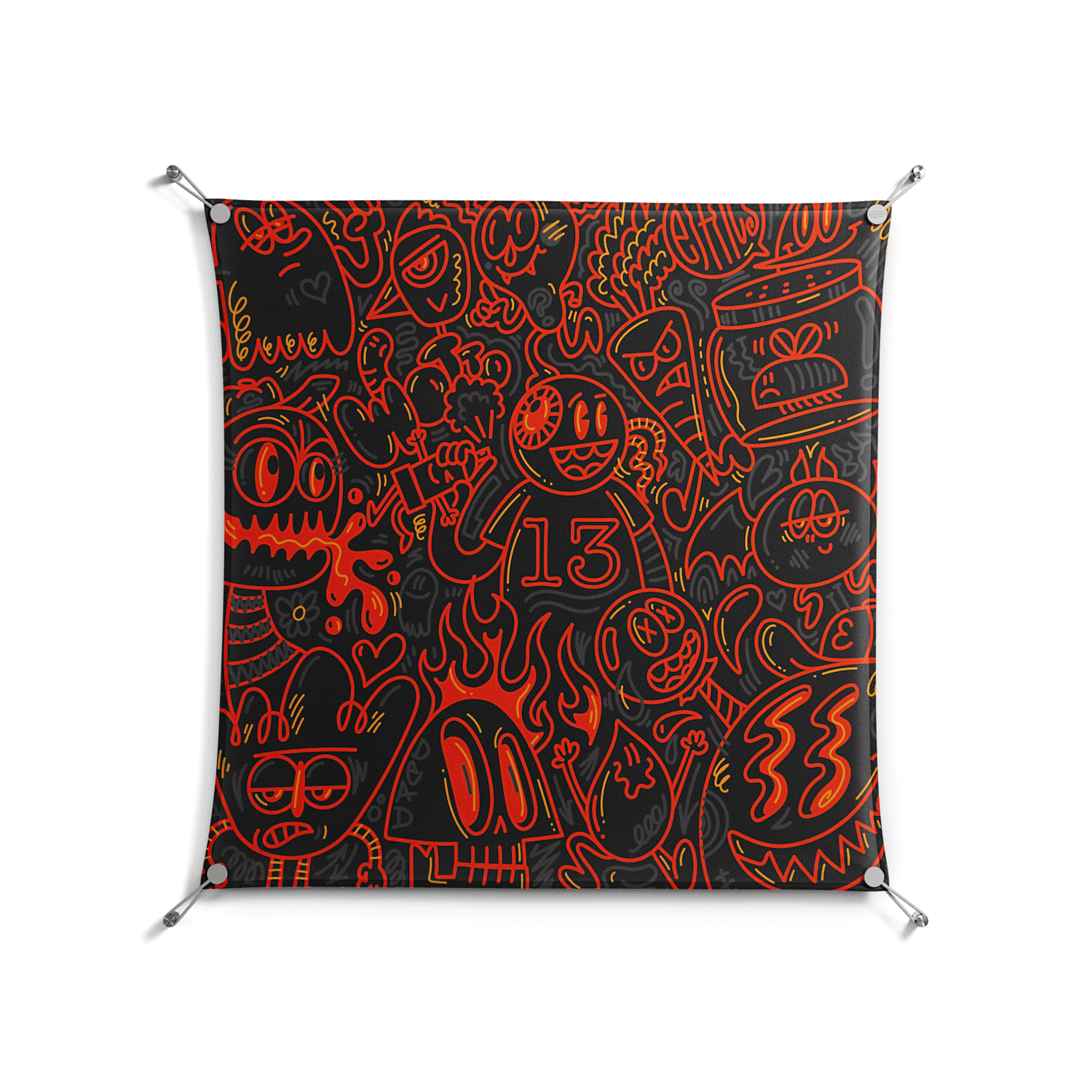 Wottosque Red - Work On Wall - Craig Watkins - Silver - 90 x 90 cm